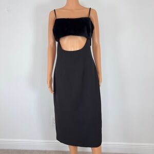 Naked Wardrobe Black Faux Fur Cutout Midi Dress NWT Medium NWH19-D9